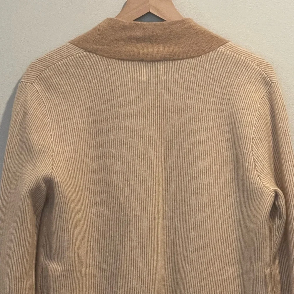 MADELEINE THOMPSON Calla 100% Cashmere Two-Tone, Tan, Long Open Cardigan, Large